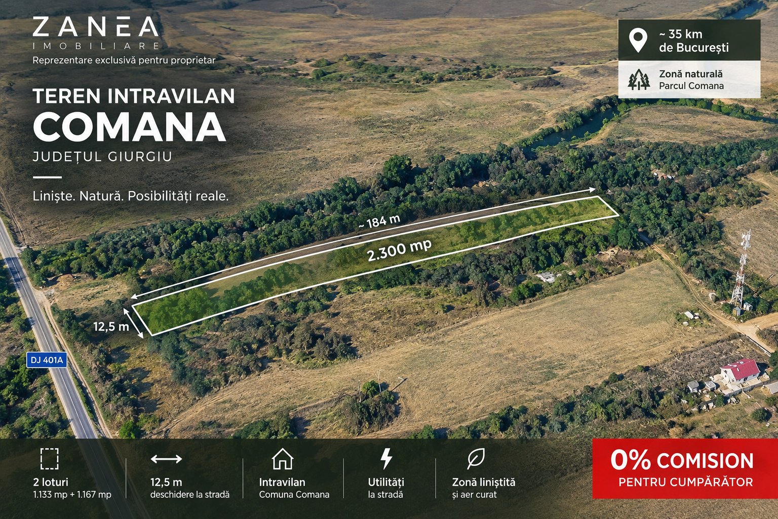Teren 2300 mp intravilan Comana Giurgiu